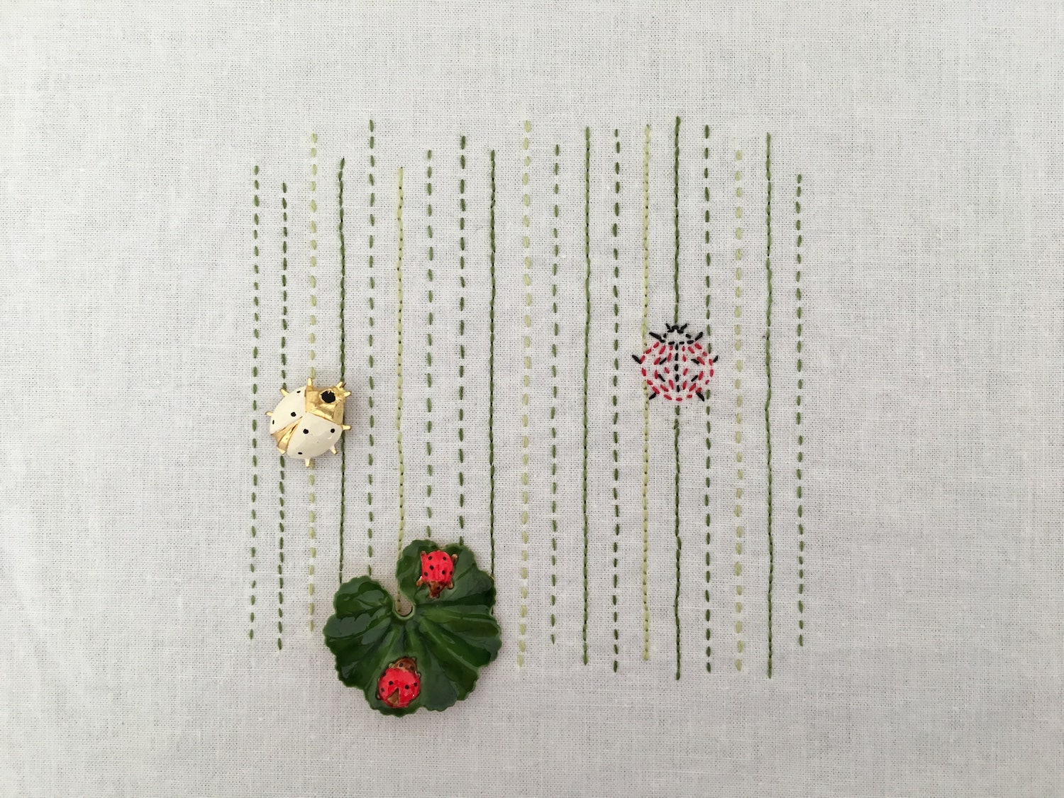Ladybug Embroidery Project with Pins that Inspired It