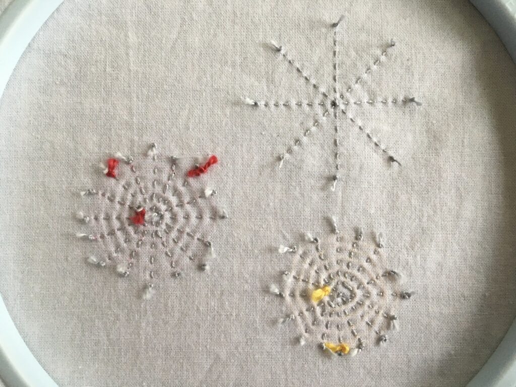 Colorful Webs Embroidery Project from the back