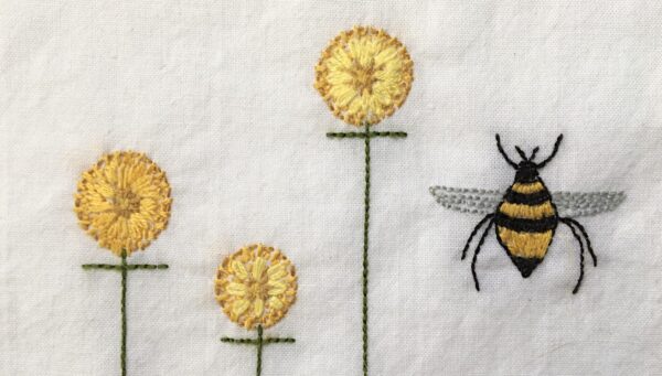 Embroidered Bee and Flowers