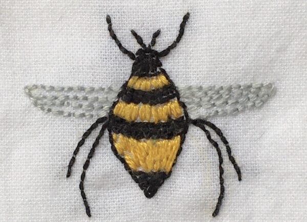 Up Close Image of Bee from Bee in the Garden Embroidery Project