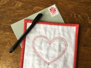 Connected Hearts Mini Quilt with Envelope and Pen