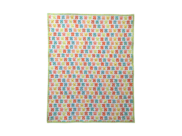 Whole cloth baby quilt featuring retro phone print and apple green binding