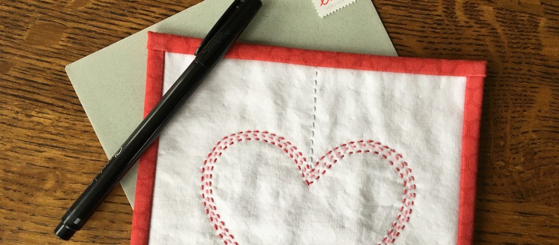 Connected Hearts Mini Quilt with Envelope and Pen